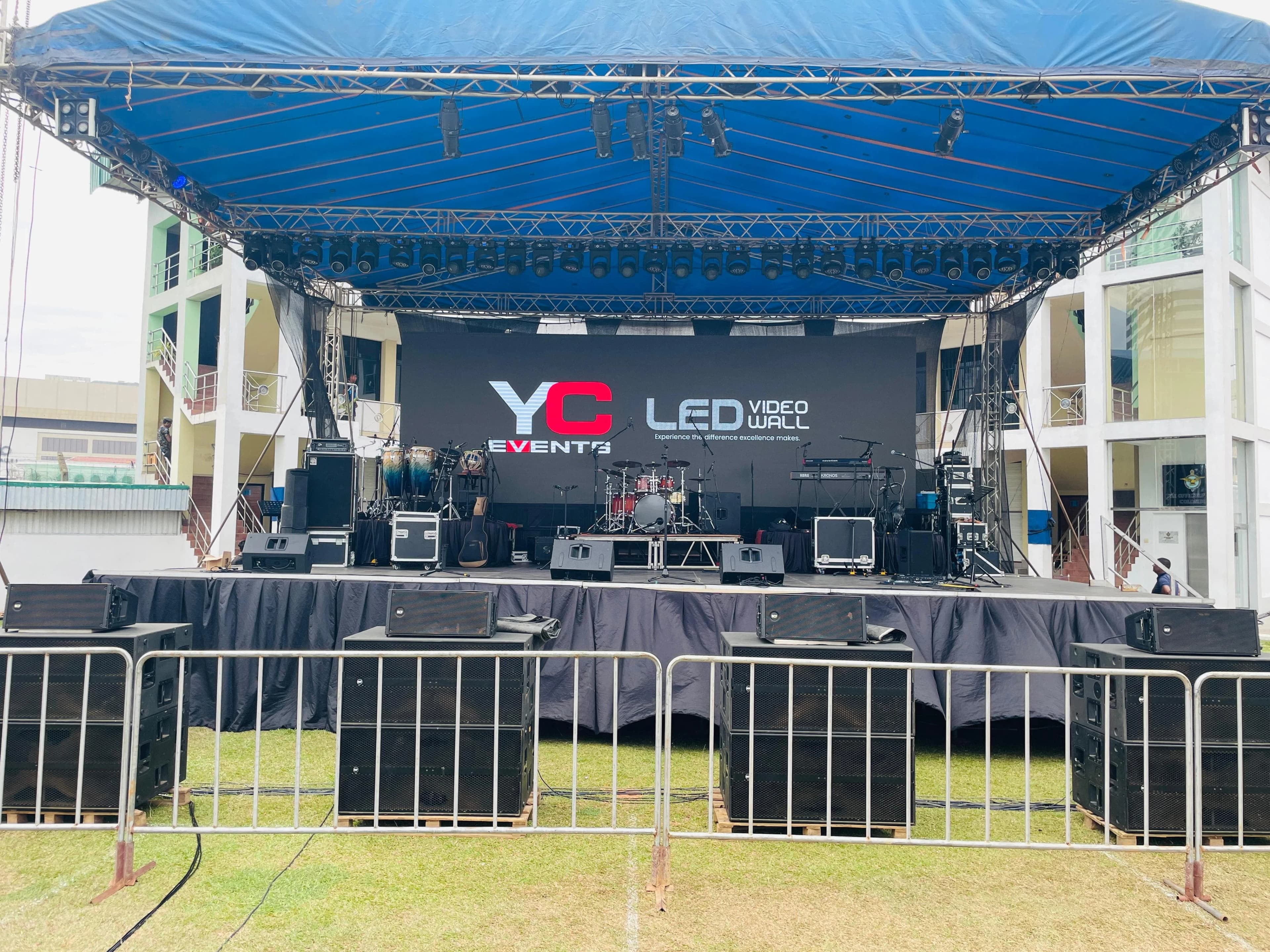 Outdoor alloy stage rental with LED video wall and lighting by YC Events Sri Lanka